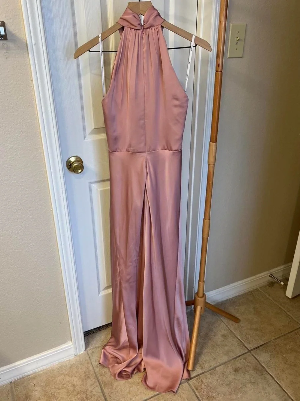 Halter Satin Bridesmaid Dress in Dusty Rose